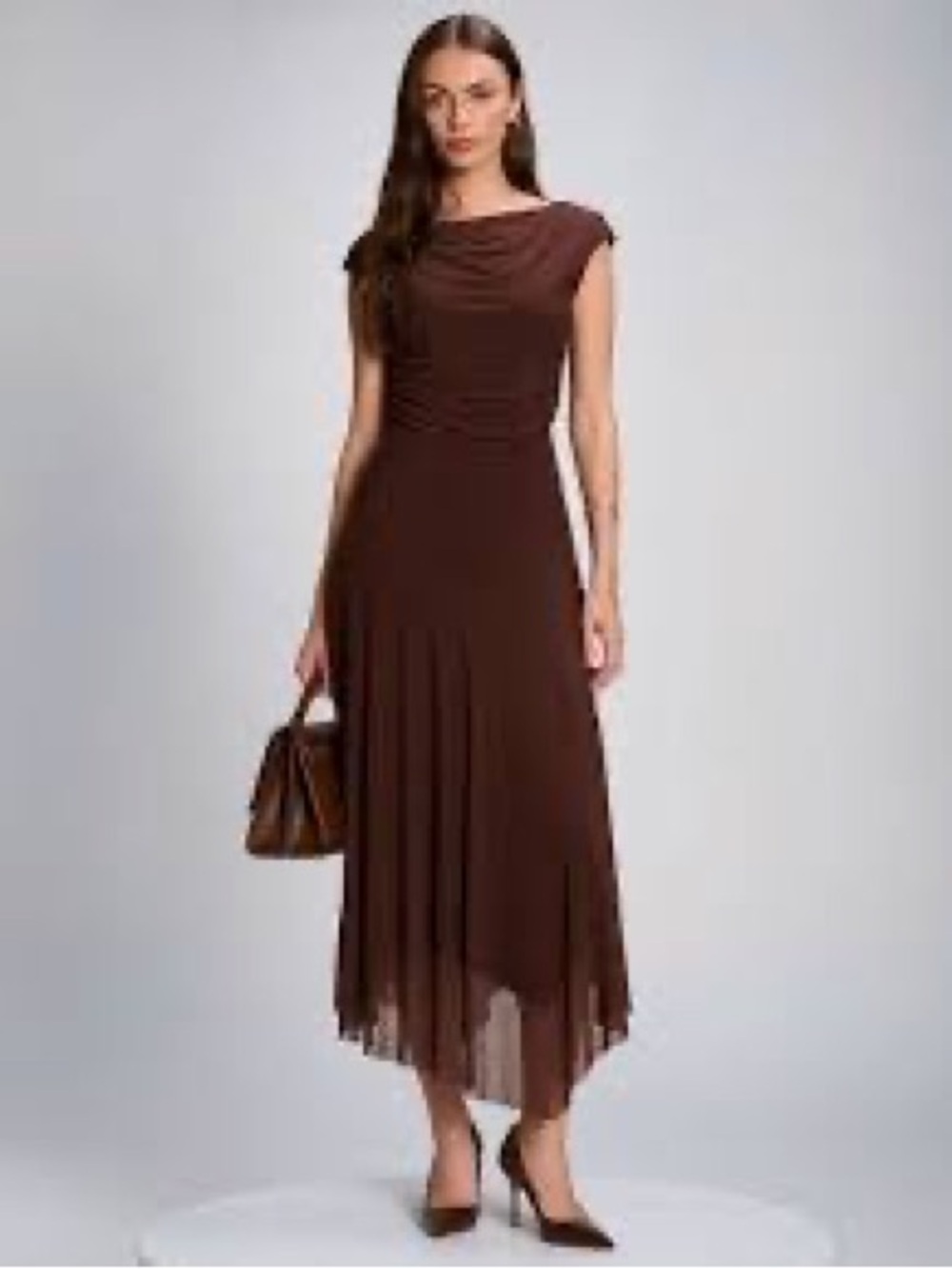 Zara Chocolate Brown Asymmetrical Midi Dress